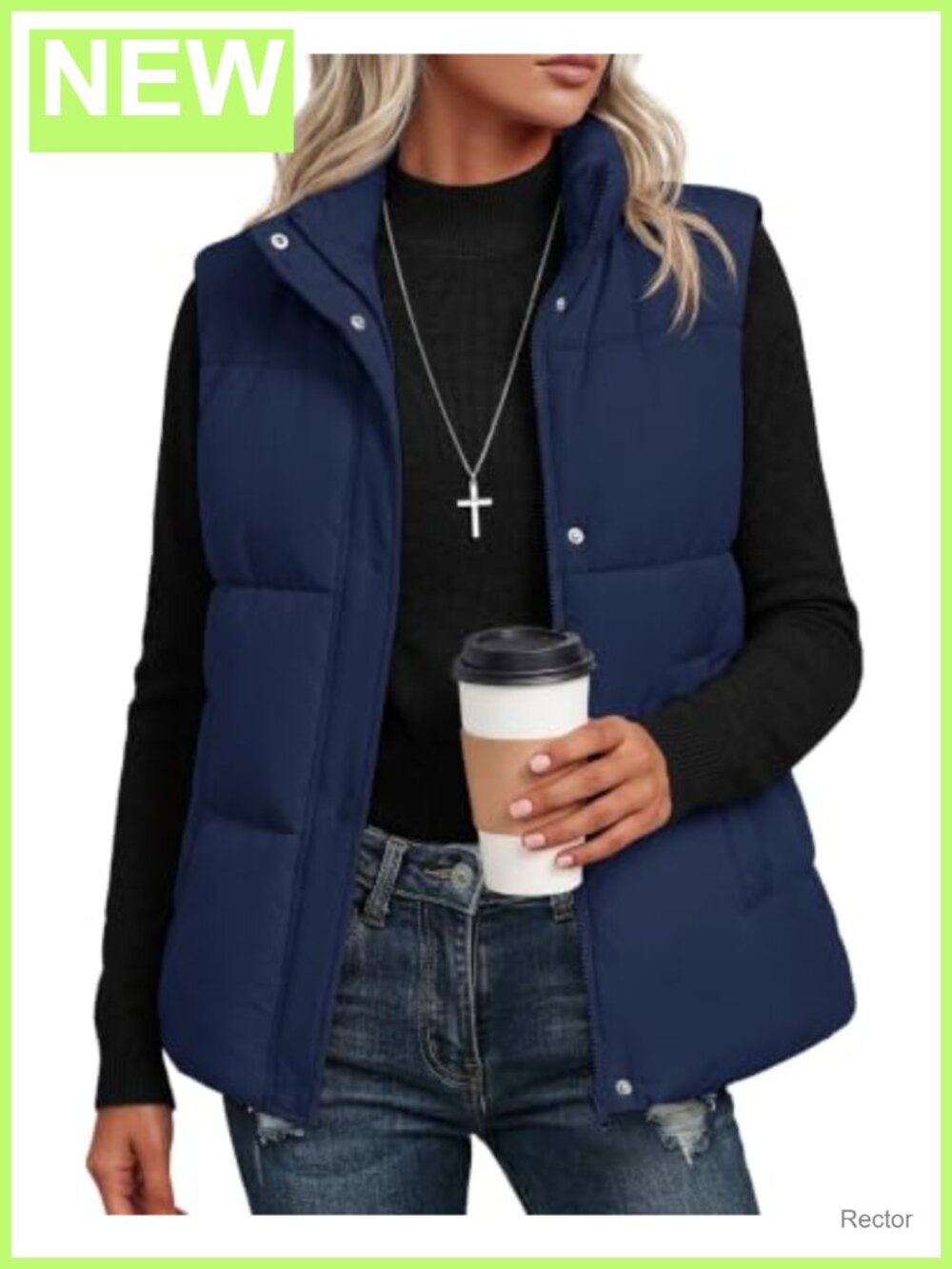 Warm Quilted Puffer Vest with Duck Down, Stand Collar, Zip Up, Pockets